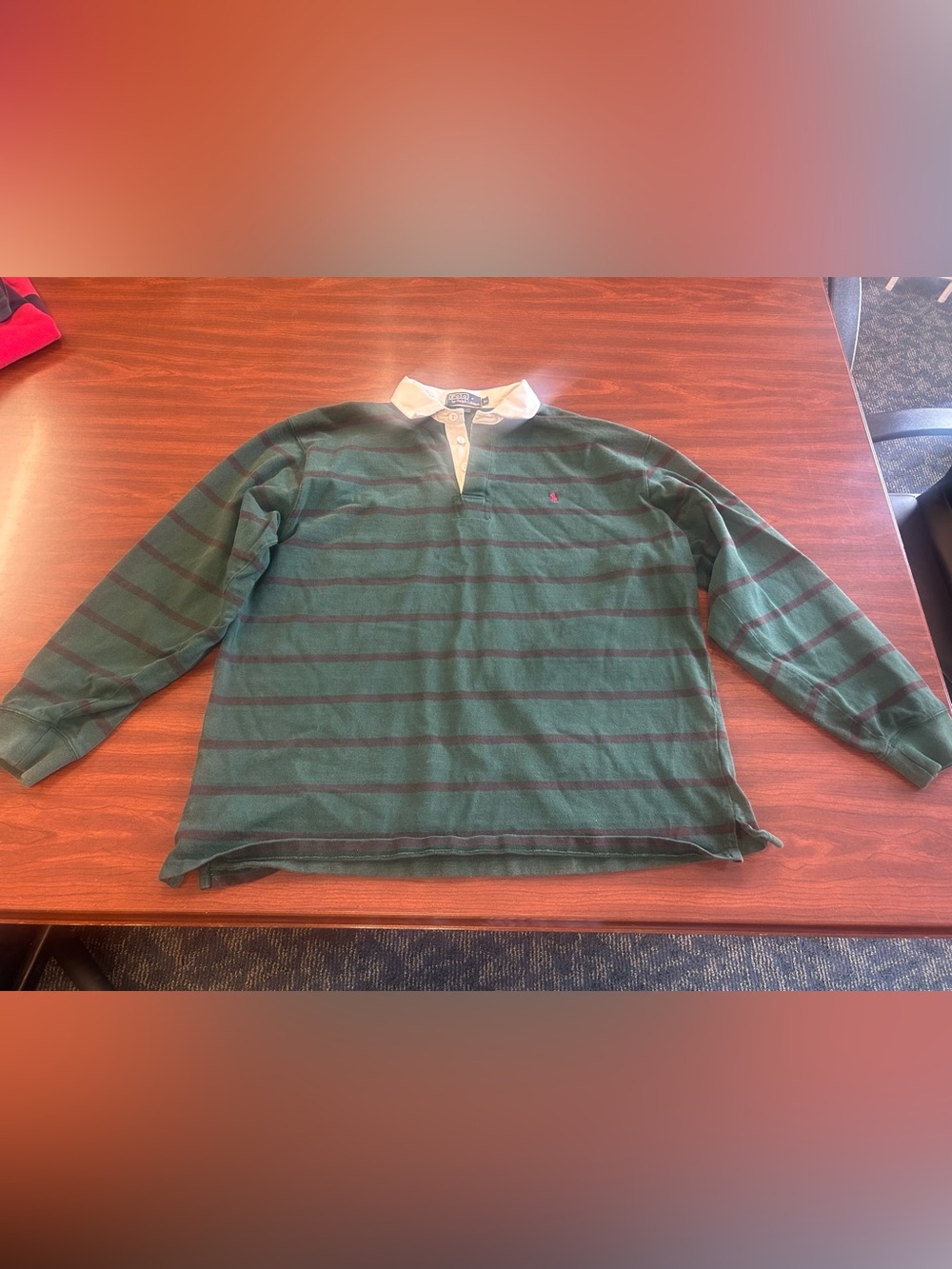 Polo by Ralph Lauren Men's XL Long Sleeve Striped Cotton Polo Green collar